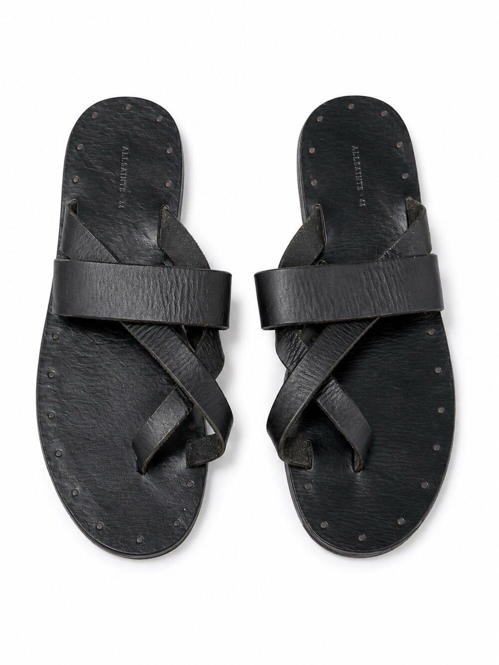 Allsaints Black Leather Toe Sandals Mens Shoes Size EU44 10.5